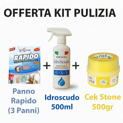 Kit Pulizia Panno Rapido + Cek Stone 500G + Idroscudo 500ml