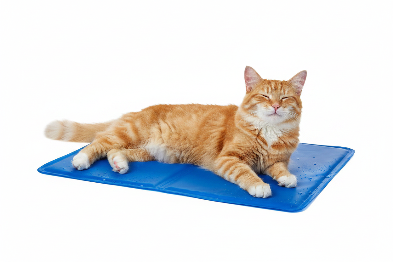 Gatto sul cuscino gel refrigerante